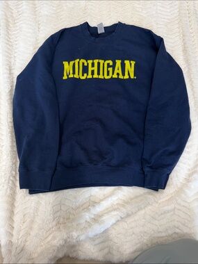 Gildan Navy Crewneck Sweatshirt with Yellow MICHIGAN Lettering